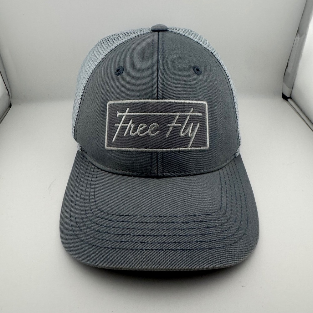 Free Fly Trucker Hat Mens OSFA Grey Mesh Snapback Embroidered Patch Cap Fishing